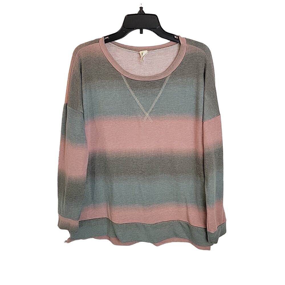 Sew in Love Green Ombre Striped Long Sleeve Pullover Sweater Women's Size Medium